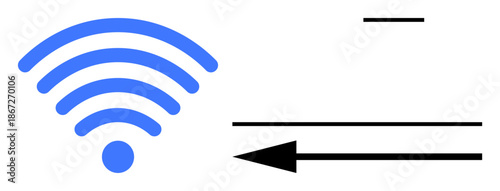 Wireless connectivity concept. wireless symbol wireless communication and arrow showing data transfer. Wireless connectivity for network design, IoT, data sharing, and technology applications. Key