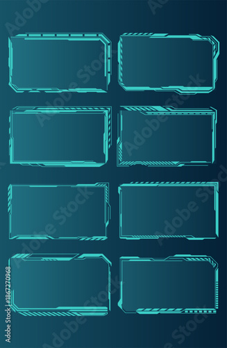 A set of cryoactive interface frames. Vector set of frames in green tones. Interface frames for digital technologies.