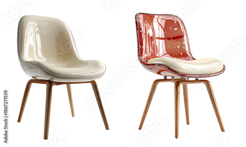 Glossy modern chairs showcase sleek design and vibrant colors, perfect for contemporary interiors. Their stylish appearance adds elegance to any