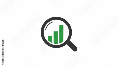 Magnifying glass with green bar chart.