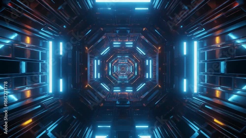 Futuristic symmetrical technology tunnel
