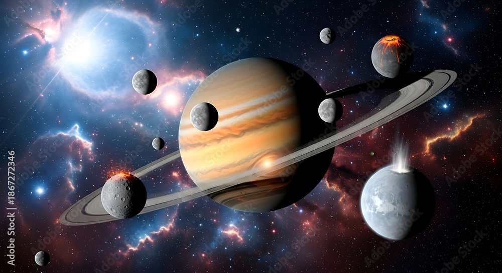 Naklejka premium Space Planets and Nebulae.