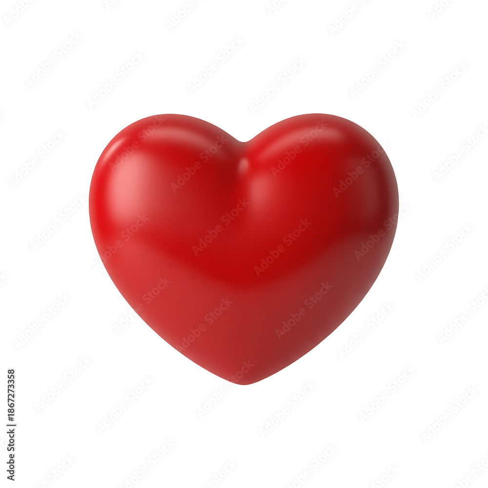 Fototapeta premium Smooth red 3D heart with matte finish isolated on transparent background for soft romantic concepts