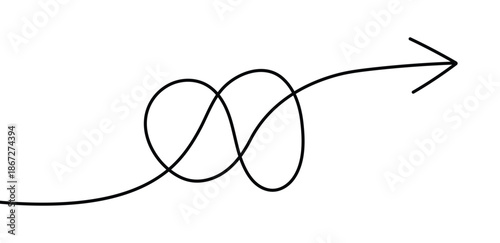 Continuous curved line forming a knot and arrow pointing direction