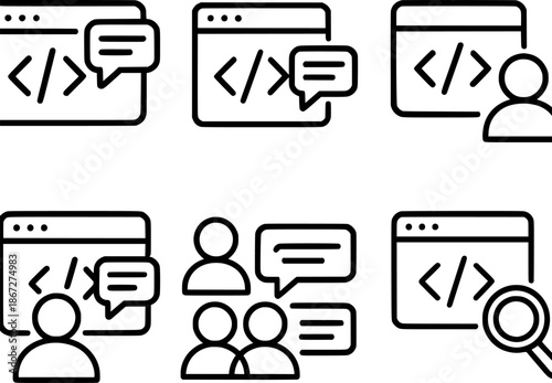 Code review system inline comments icon set