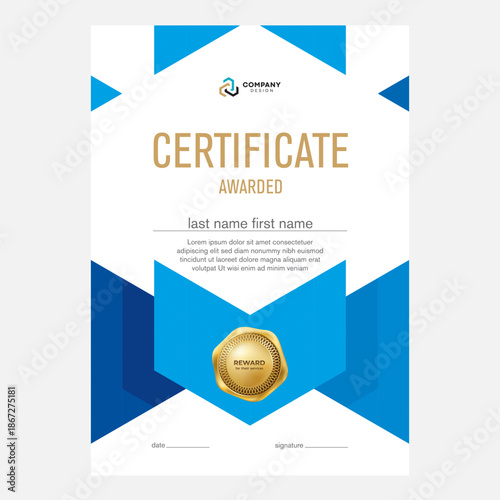 Certificate design, creative geometric background with triangles, award diploma template, certificate.