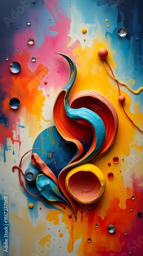 Surreal Sunset Landscape: 3D Painted Planets Floating Over Textured Abstract Waves