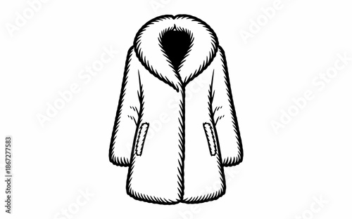 Classic Winter Coat Illustration with Fur Hood