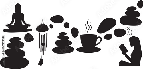 Silhouette of a peaceful meditation and relaxation scene