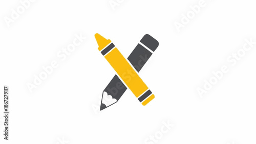 Yellow pencil and black eraser crossed.