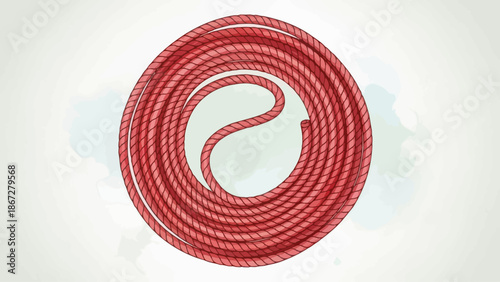 Neatly coiled red rope on a light background, ready for use.