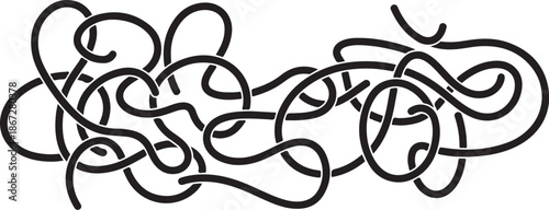 Tangled black lines on white background abstract art