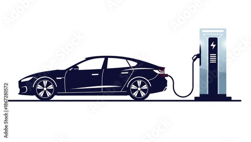 Electric car charging at a station with a sleek modern design and advanced technology features visible