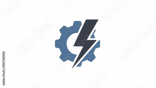 Gear with lightning bolt logo symbol.