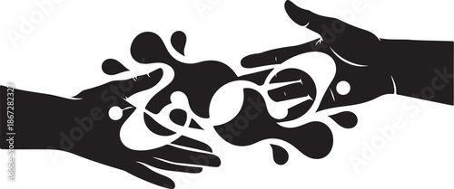 Hands Releasing Water Splash Silhouette Graphic Design Element