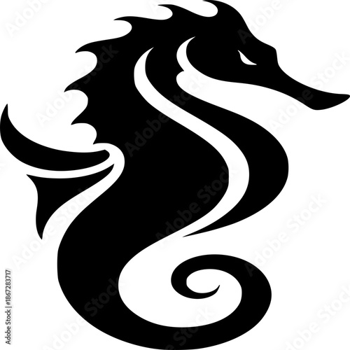 Silhouette Seahorse: A sleek silhouette of a seahorse, showcasing the ocean's enigmatic creature. It is a symbol of grace and mystery, rendered in stark black and white for a bold artistic statement.