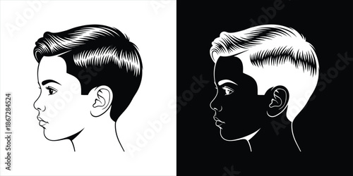 Boy's Profile Illustration in Black and White