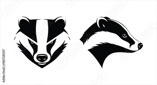 Stylized Black and White Badger Head Illustrations for Sport Mascot and Brand Logos