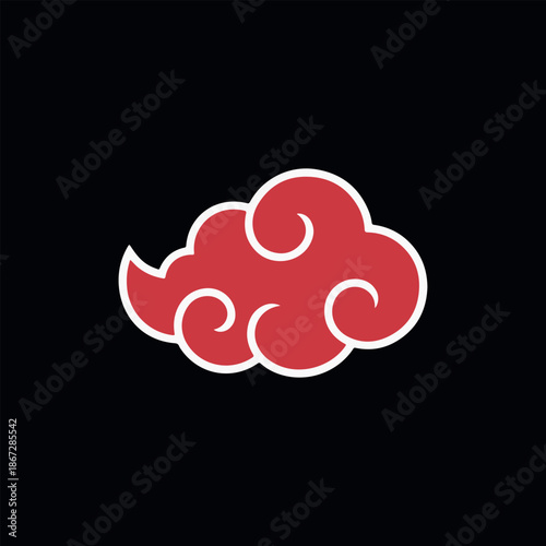 Akatsuki Inspired Red Cloud Symbol from Anime Culture. Minimalist Red Swirl Cloud Icon on Black Background. Japanese Pop Culture Inspired Red Cloud Graphic. Traditional Red Cloud Emblem for Anime Fans