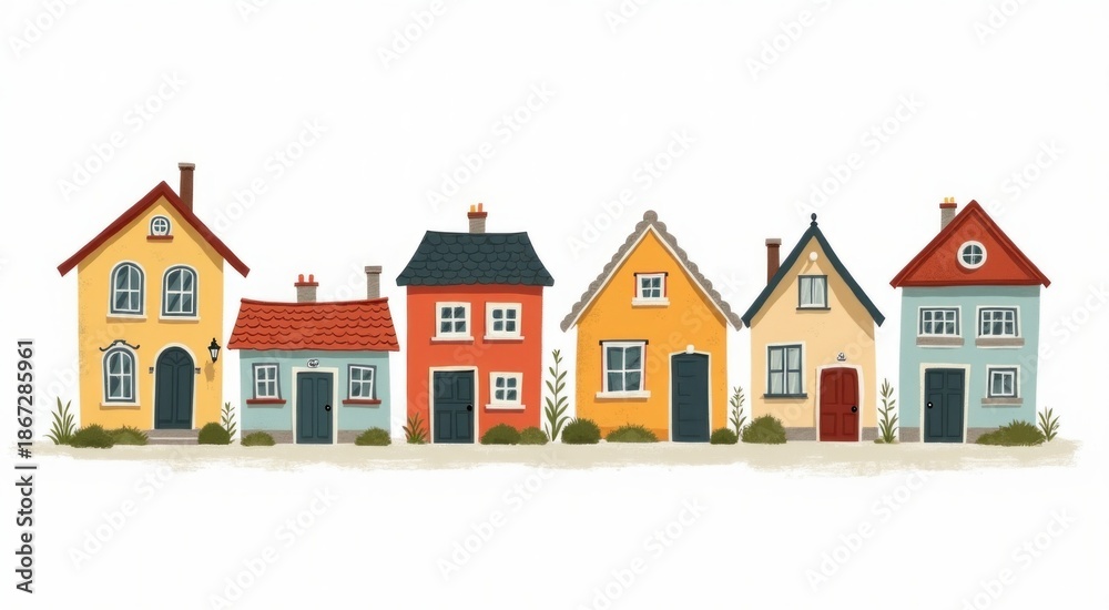 Naklejka premium Houses in a row with a white background copy space