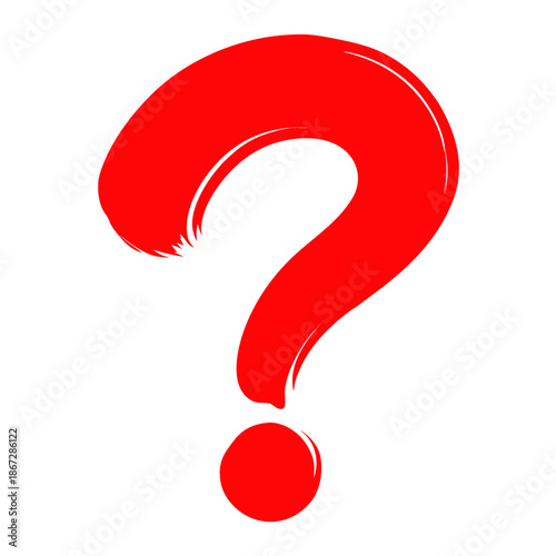 Red Brushstroke Question Mark on White Background