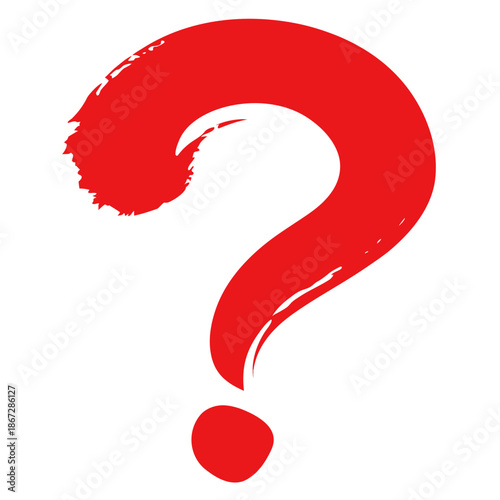 Red Brushstroke Question Mark on White Background