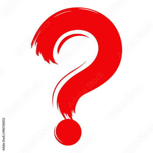 Red Brushstroke Question Mark on White Background