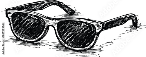 Black and white hand drawn sketch of retro sunglasses Vintage doodle style eyewear illustration vector graphic
