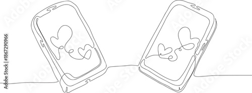 Continuous One Line Drawing of Online Dating by Phone eps10