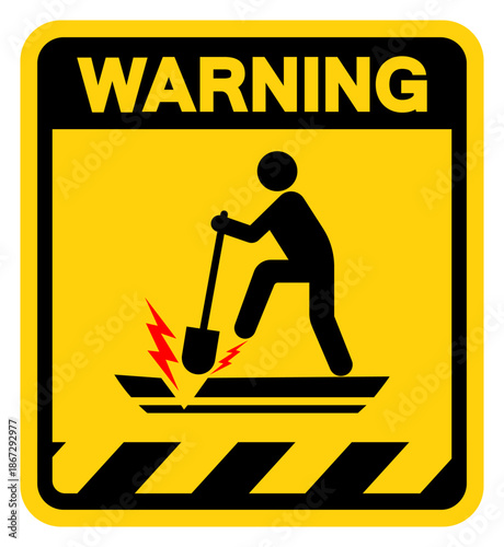 Buried Cable Do Not Dig Warning Sign, Vector Illustration, Isolate On White Background Label. EPS10