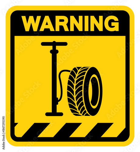 Car Tire Pump Warning Sign, Vector Illustration, Isolate On White Background Label. EPS10
