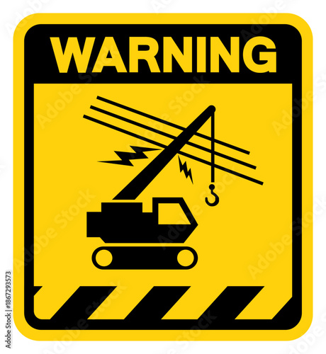 Hazadous Voltage Line Overhead Warning Sign, Vector Illustration, Isolate On White Background Label. EPS10
