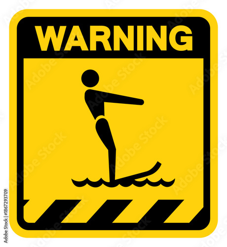 Water Skiing Warning Sign, Vector Illustration, Isolate On White Background Label. EPS10