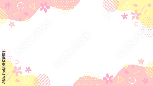 春 桜 幾何学模様フレーム 16:9サイズ ベクター イエロー ピンク