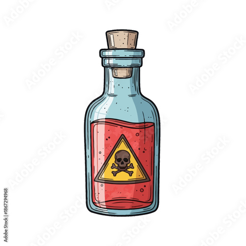 Poisonous liquid in a glass bottle with skull symbol warning