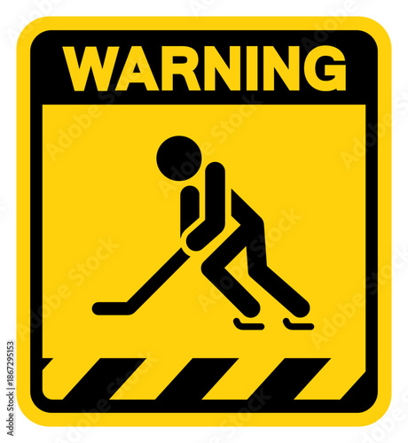 Ice Hockey Player Warning Sign, Vector Illustration, Isolate On White Background Label. EPS10