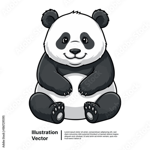 Charming illustration of a happy giant panda sitting upright, exuding adorable innocence and peaceful joy