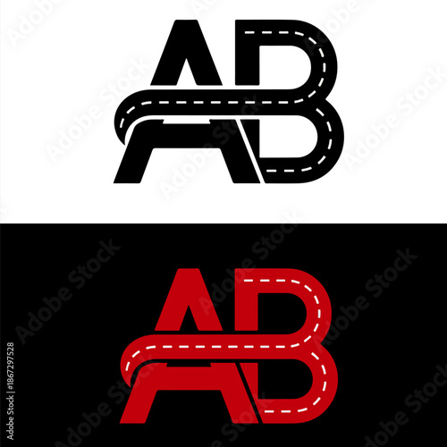 Letter A and B Road logo design combination concept