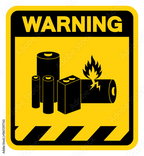 Lithium Batteries Warning Sign, Vector Illustration, Isolate On White Background Label. EPS10