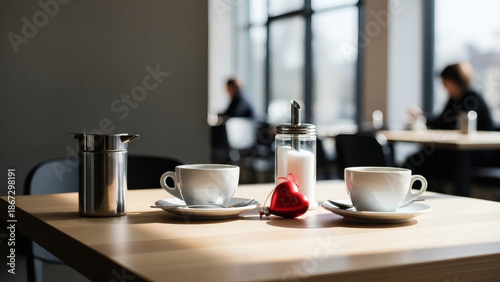 Coffee Table with Heart Decoration in Cozy Cafe