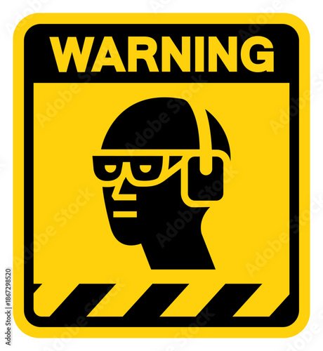 Wear Chemical Goggles and Ear Muffs Warning Sign, Vector Illustration, Isolate On White Background Label. EPS10