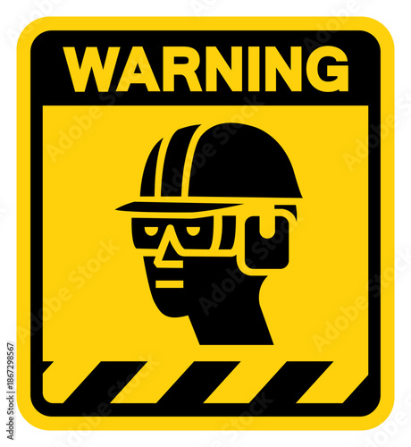 Wear Hard Hat, Chemical Goggles and Ear Muffs Warning Sign, Vector Illustration, Isolate On White Background Label. EPS10