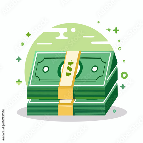Stylized graphic of two substantial stacks of green currency, signifying robust financial health, investment potential, and monetary abundance within a contemporary and dynamic visual composition