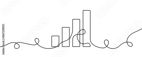 A bar chart with four gradually increasing bars, symbolizing progress, growth, success, or a network signal. Drawing in one line art style with editable black stroke. Vector illustration.
