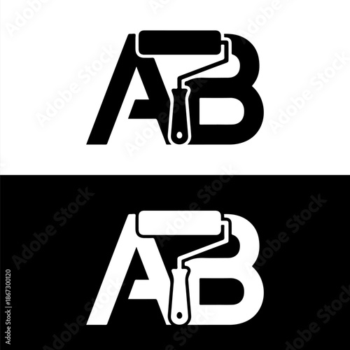 A and B Paint Roller Logo Design Vector illustration.
