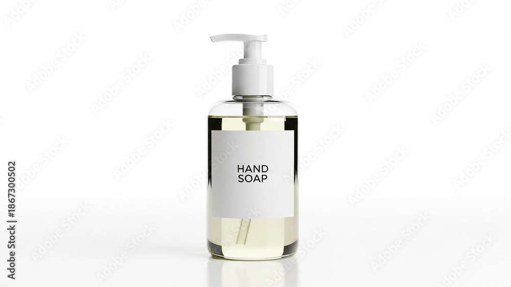 Naklejka premium Bottle of clear hand soap with pump, isolated on white background