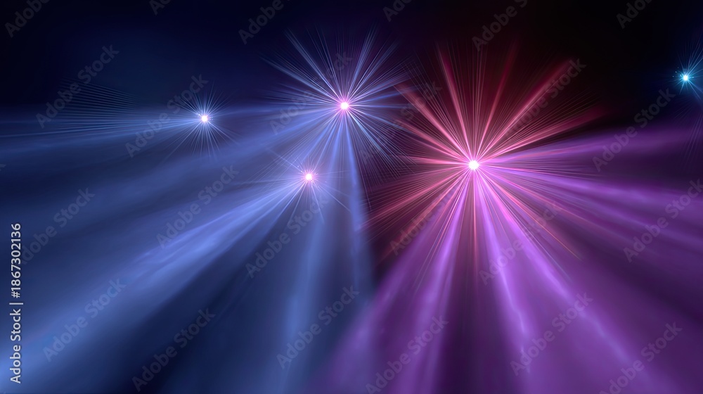 Obraz premium Colorful Light Rays and Star Glows Creating an Ethereal Atmosphere with Bright Colors and Soft Gradients for Abstract Background Use