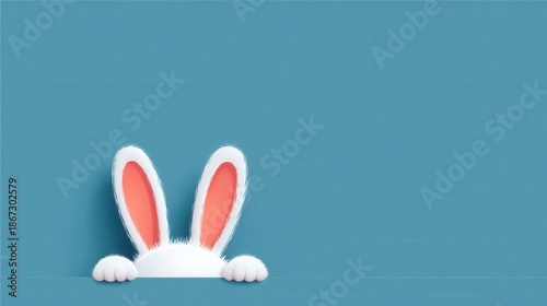 Playful Easter Bunny: A whimsical Easter bunny peeks over a pastel surface, its fluffy ears and tiny paws adding a touch of playful charm to the scene, inviting celebration and joy.