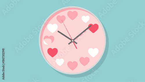 Clock with heart shapes representing the concept of time and love.