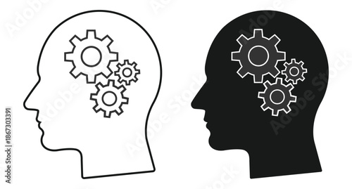 Abstract head and gear or cogwheels Symbol like mind process icon. Human head with gears tech icon vector. Human head icon in line style. Vector illustration.